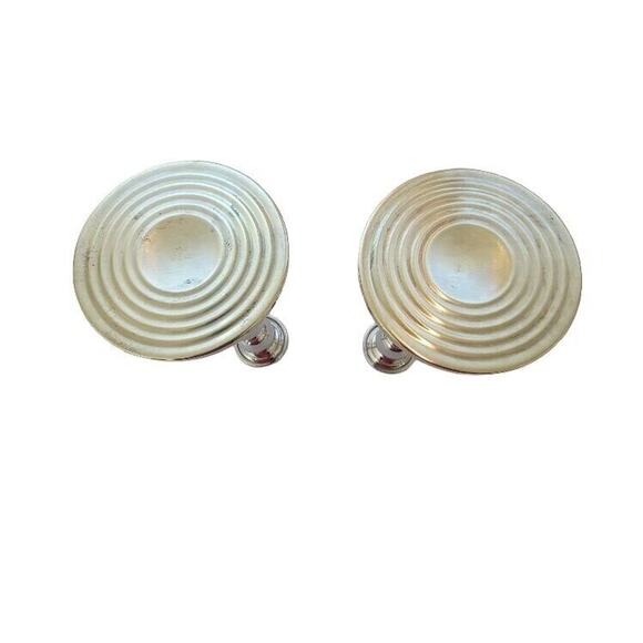 Candlestick Pair Weighted Two-tone Silver Brass Web Pewter Formal Evening - Picture 4 of 10